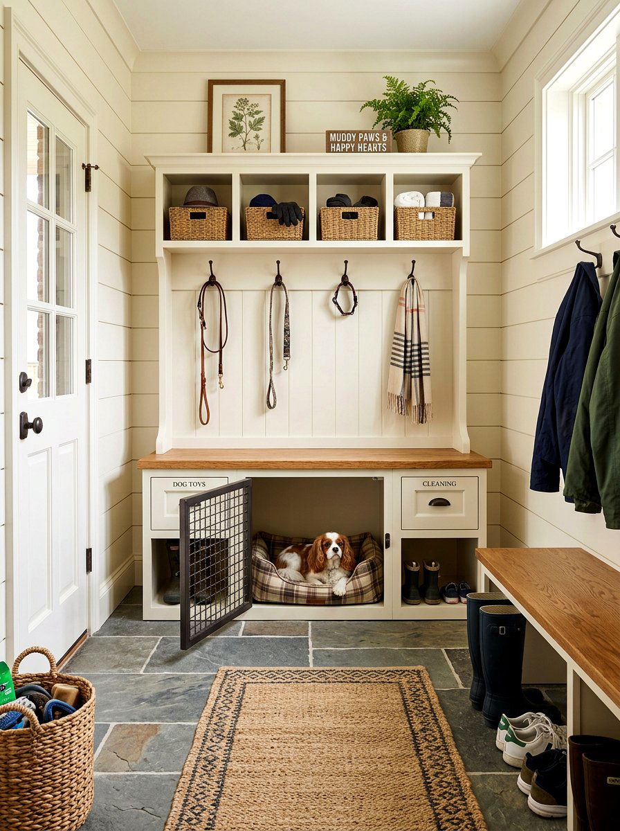 Mudroom Bench Dog Crate - 30 indoor dog crate ideas