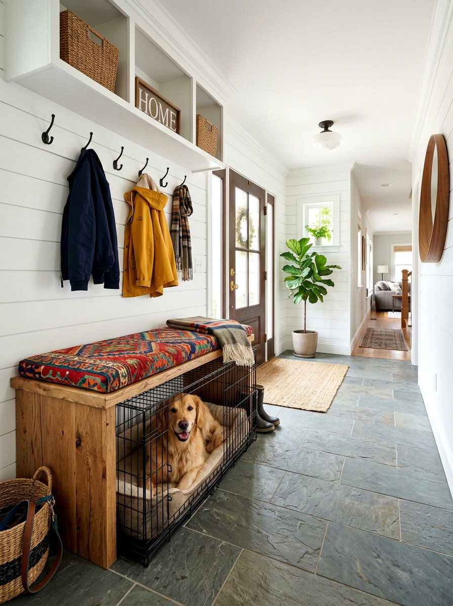 Mudroom Bench Dog Crate - 30 built in dog crate ideas