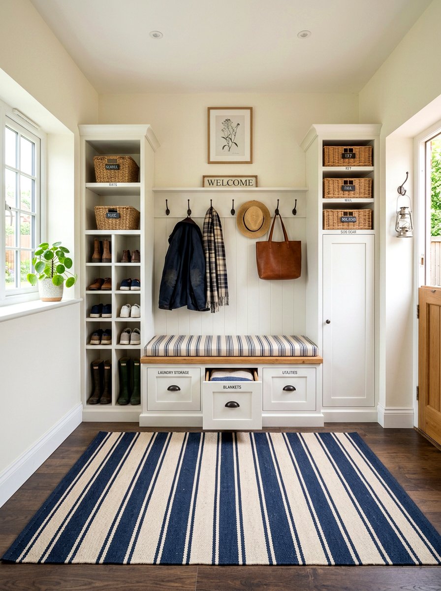 Mudroom Bench Laundry Storage - 30 hidden hamper apartment ideas