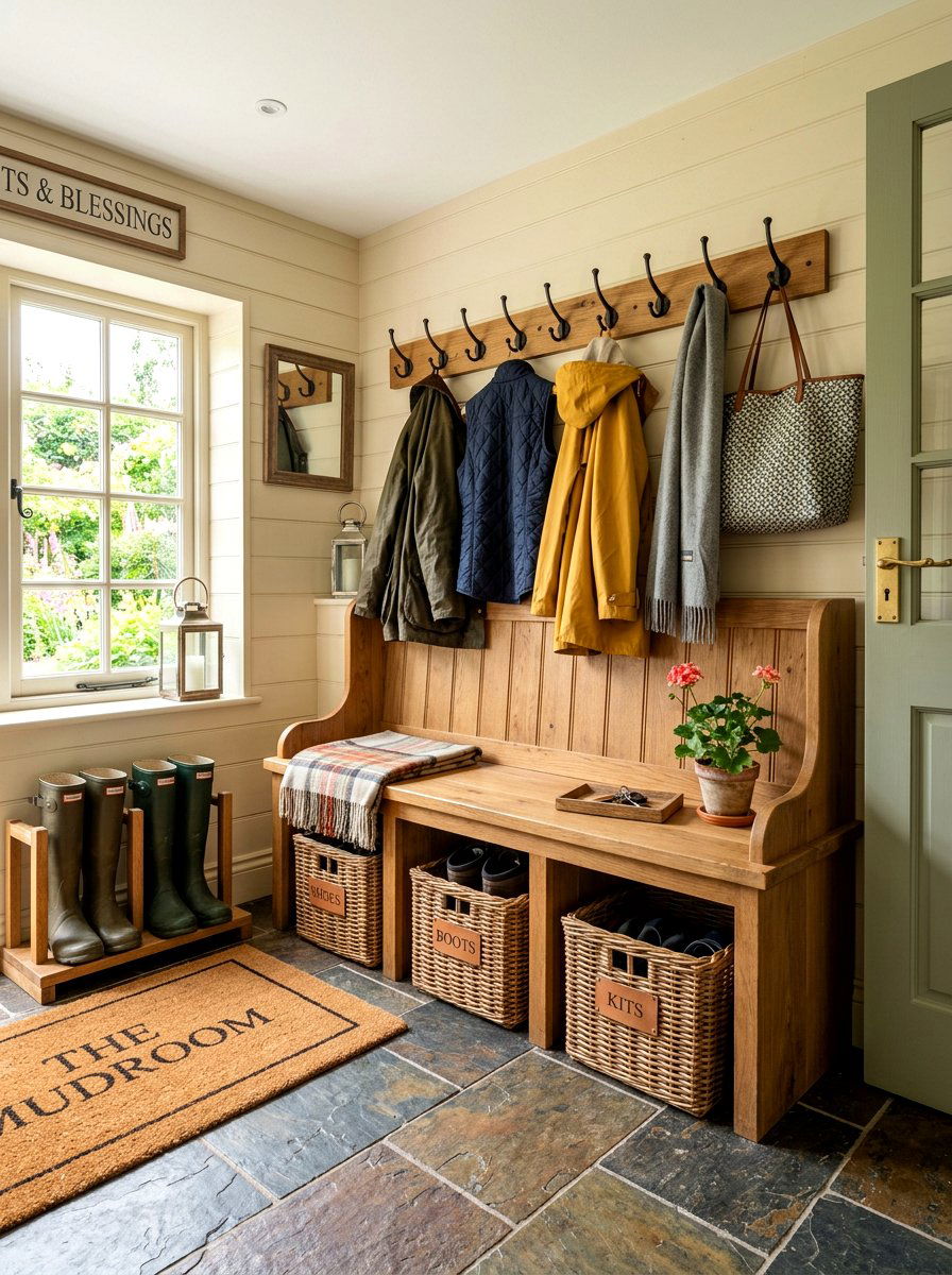 Mudroom Bench Storage - 30 cottage home decor ideas