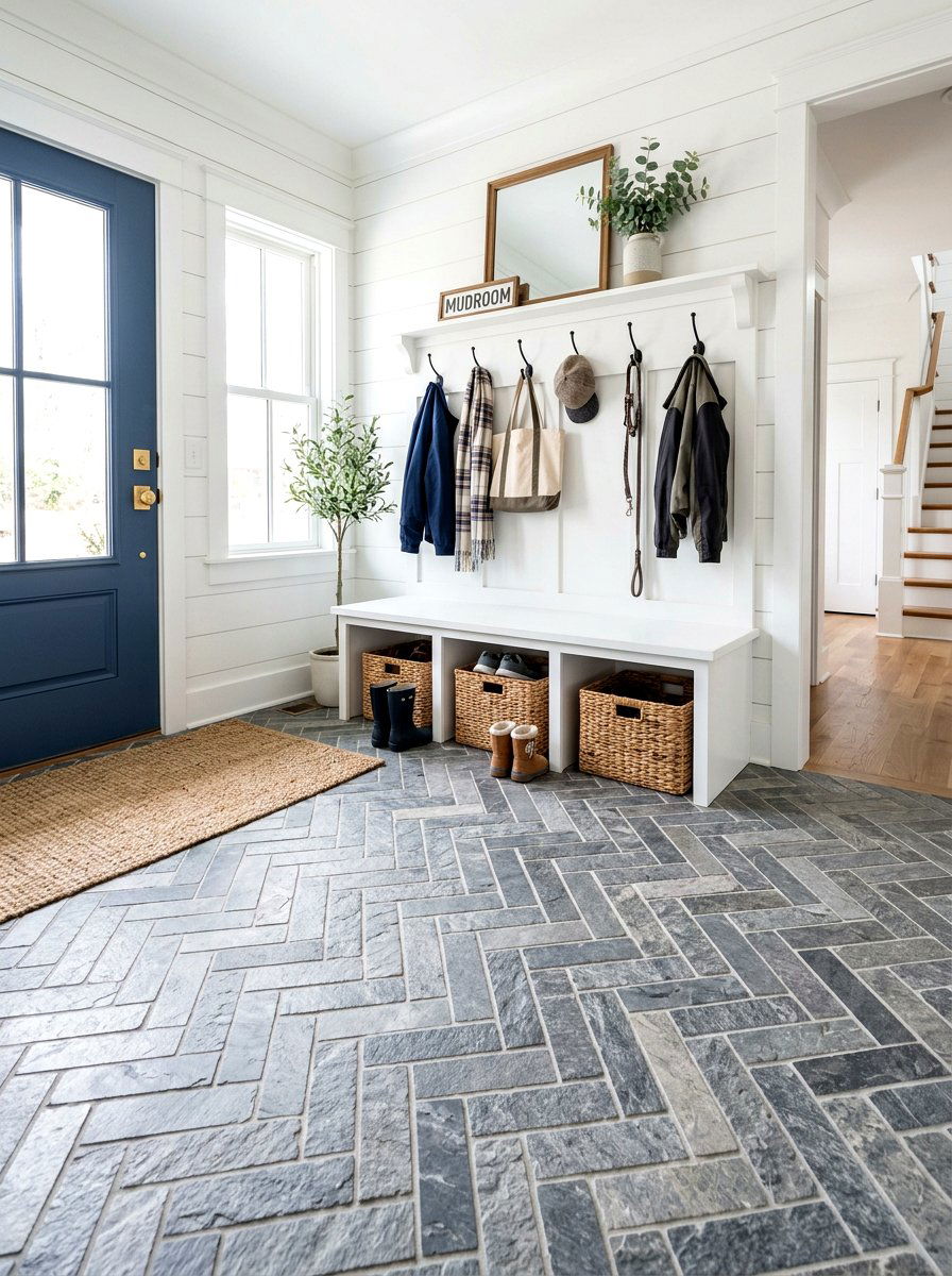 Mudroom Bench Tile - 30 peel and stick tile ideas
