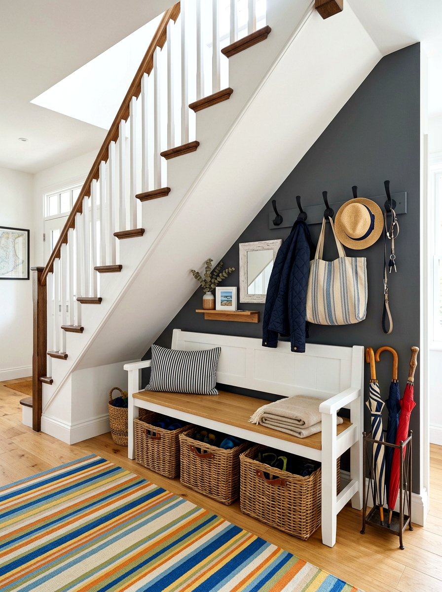 Mudroom Bench Under Stairs - 30 staircase nook ideas