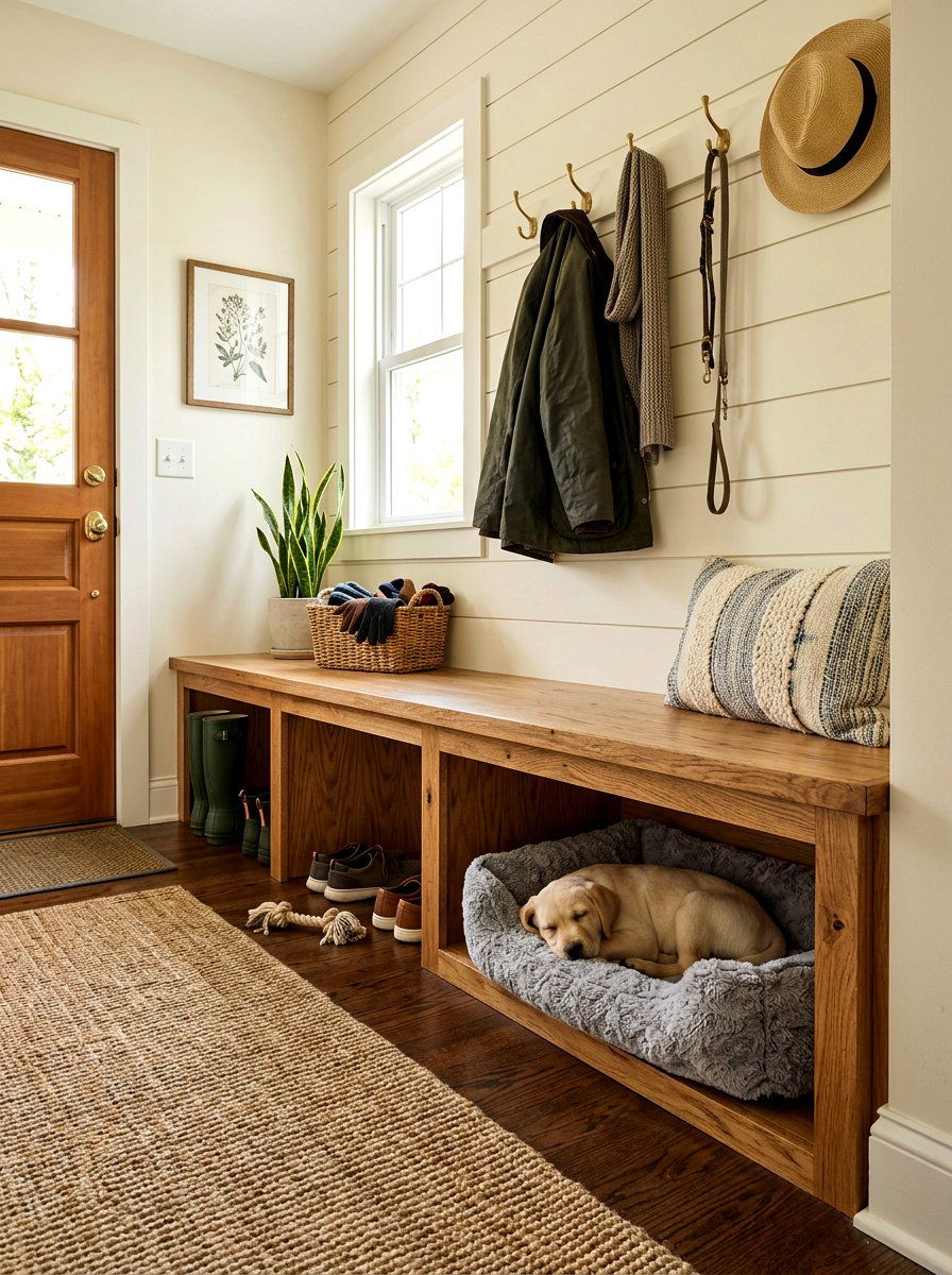 Mudroom Bench With Dog Bed - 30 mudroom pet station ideas aesthetic