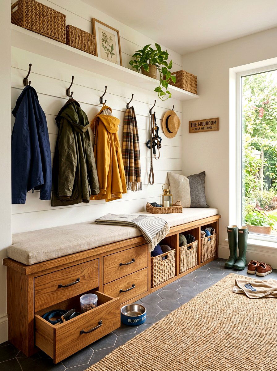 Mudroom Bench With Pet Storage - 30 pet friendly mudroom ideas