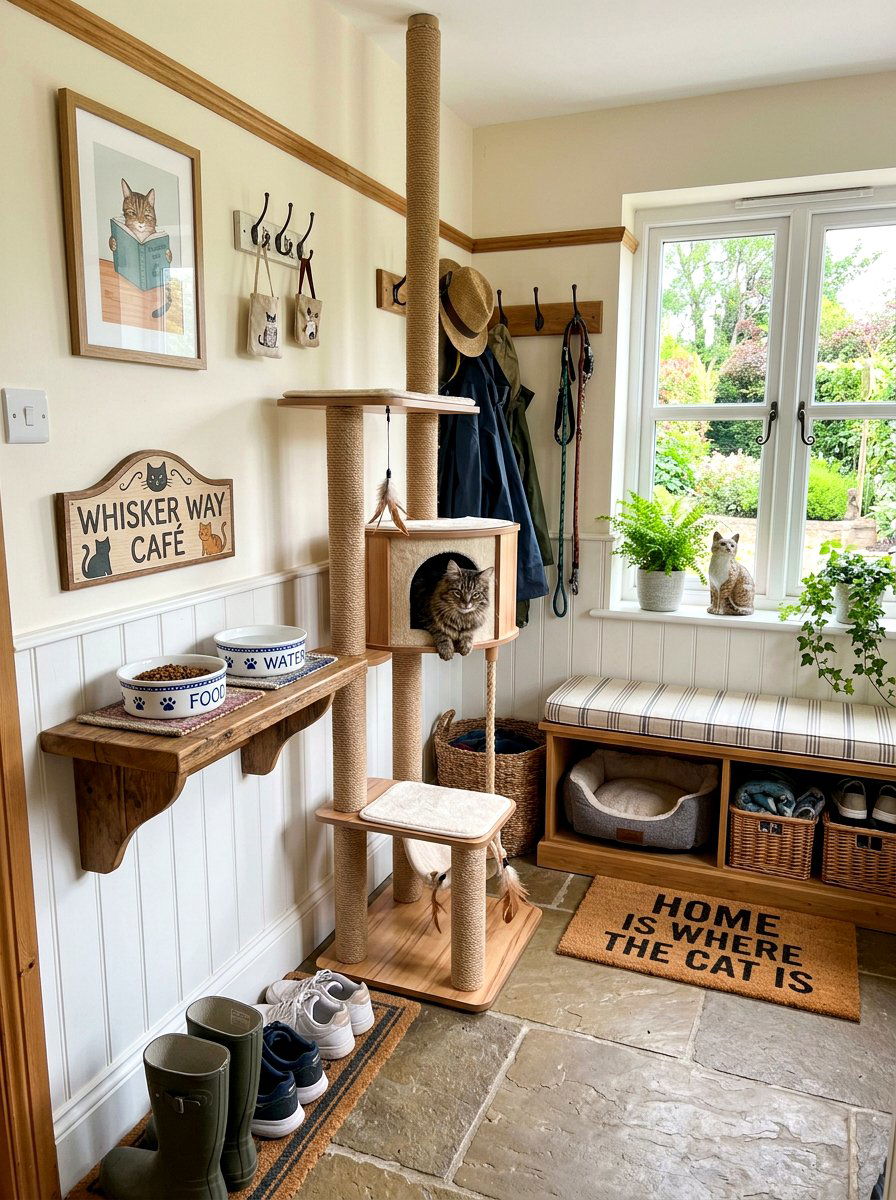Mudroom Cat Feeding Station - 30 mudroom pet station ideas