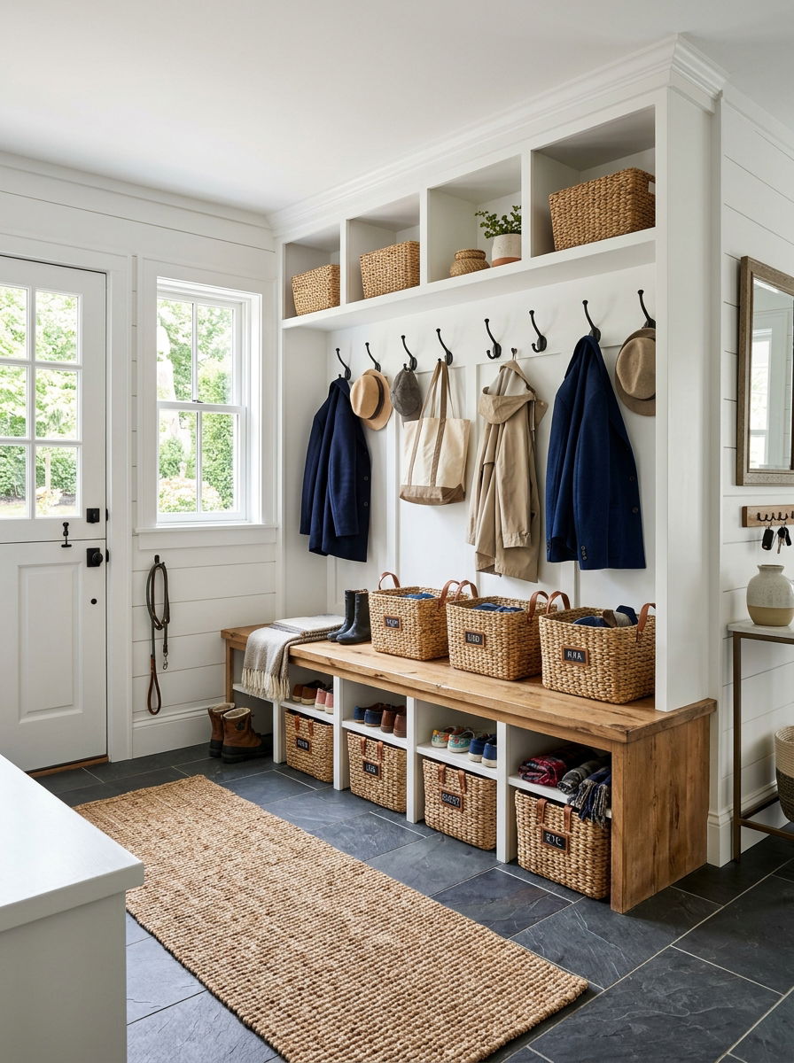 Mudroom Cubby Basket - 30 woven basket decor ideas