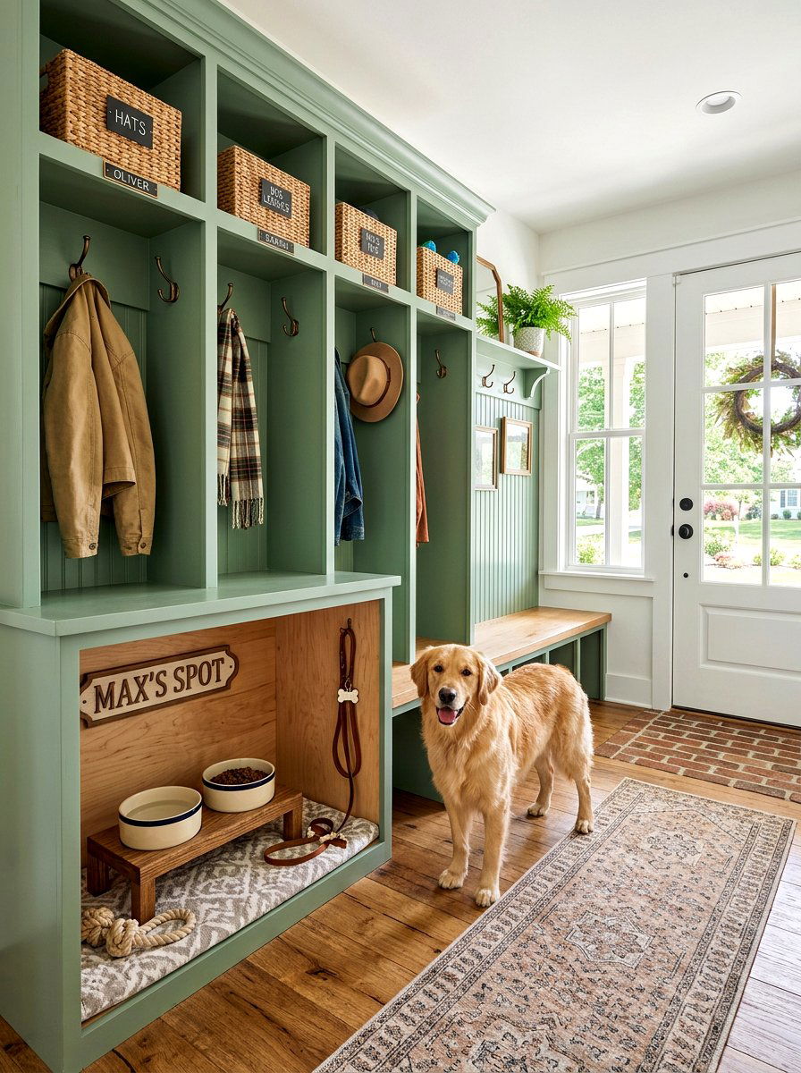 Mudroom Cubby Dog Bowls - 30 mudroom pet feeding ideas