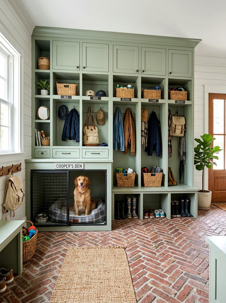 Mudroom Dog Crate Cubby - 30 built in dog crate ideas