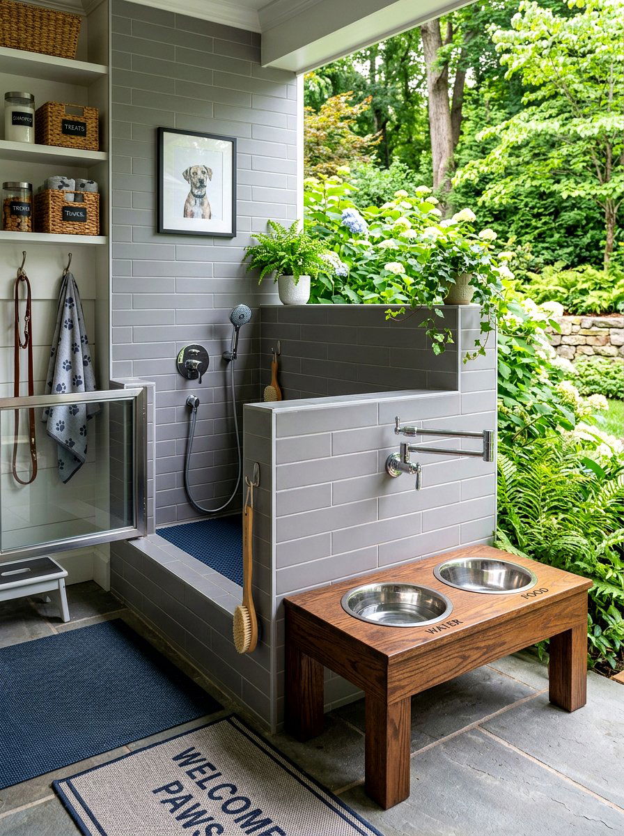 Mudroom Dog Wash And Feeder - 30 pet feeding station ideas