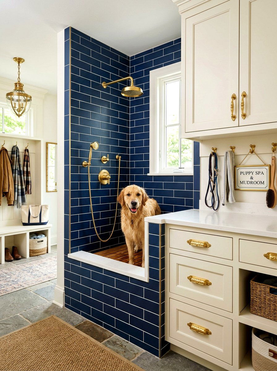 Mudroom Dog Wash Brass Fixtures - 30 mudroom pet station ideas aesthetic