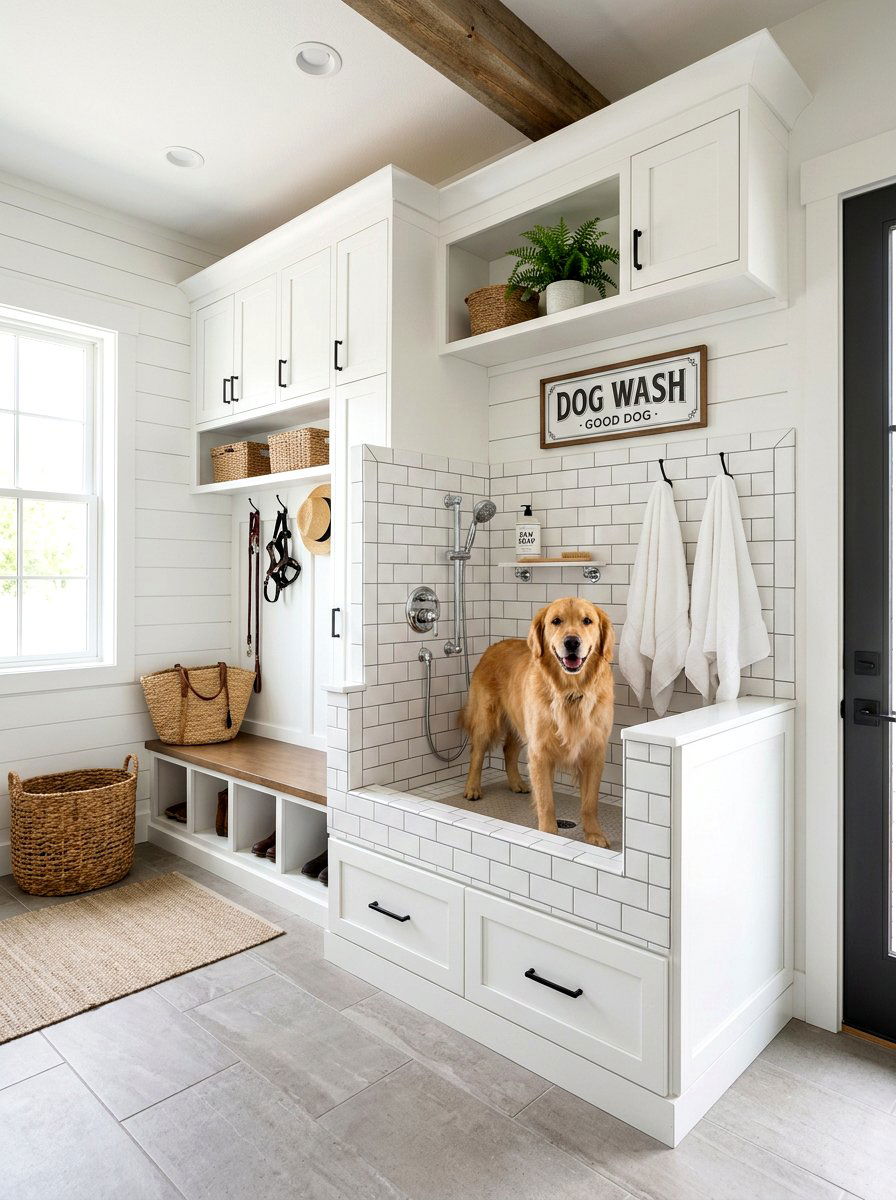 Mudroom Dog Wash Station - 30 pet friendly mudroom ideas
