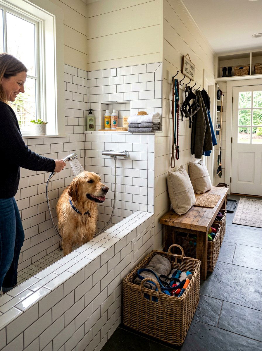Mudroom Dog Wash Subway Tile - 30 mudroom pet station ideas aesthetic