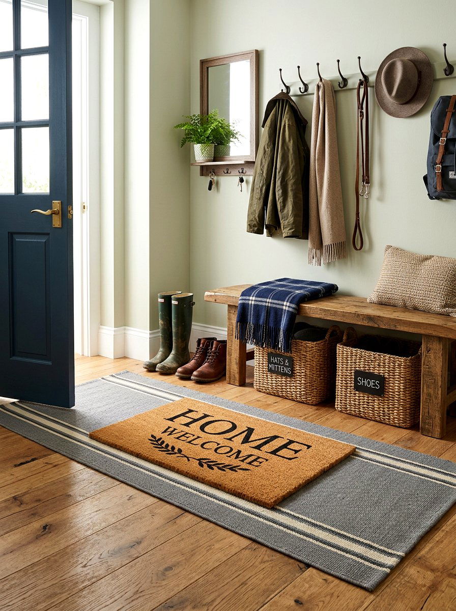 Mudroom Entry Layered Door Mat - 30 layered doormat porch ideas