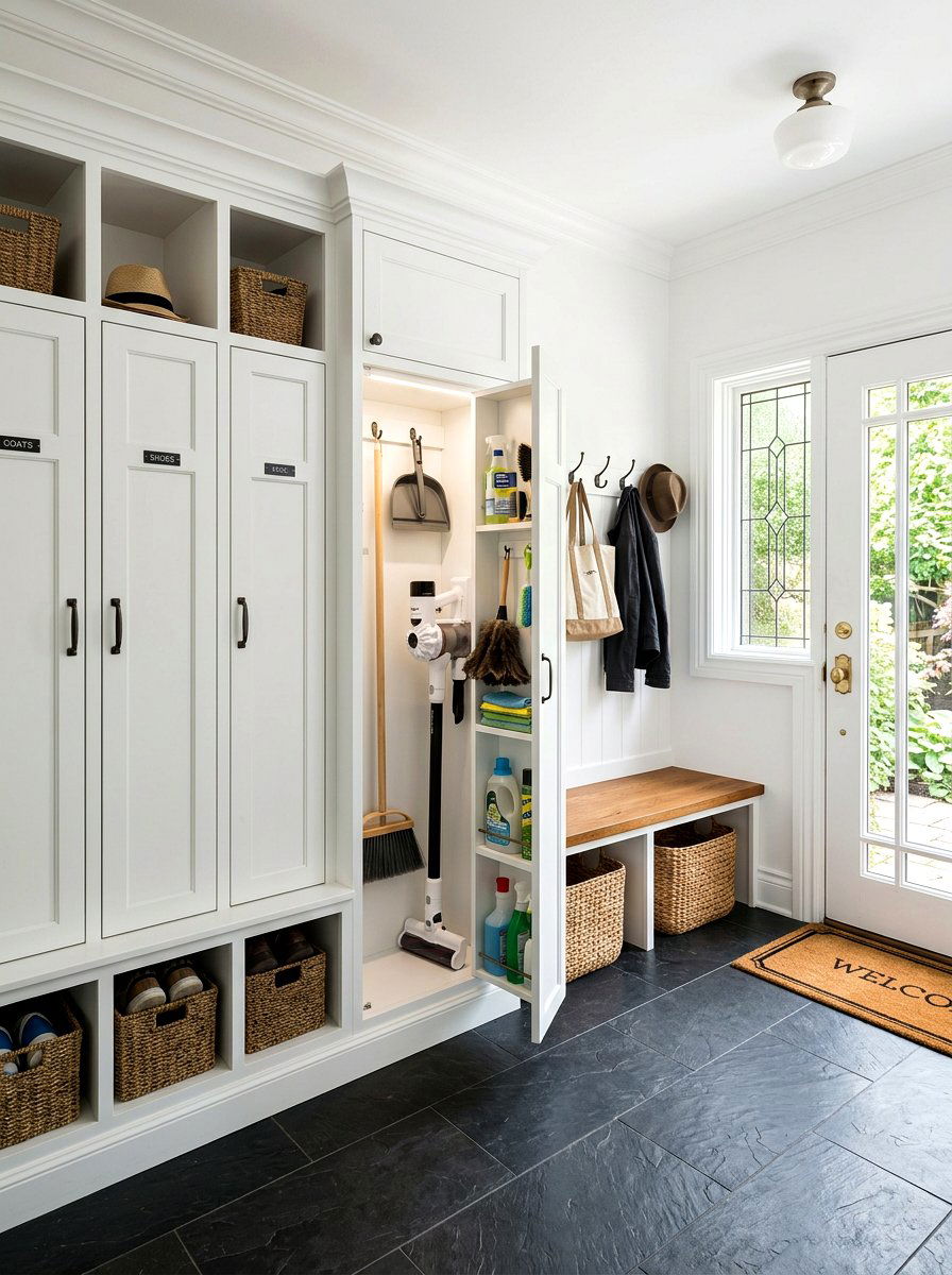 Mudroom Entryway Broom Storage - 30 tall broom cabinet ideas