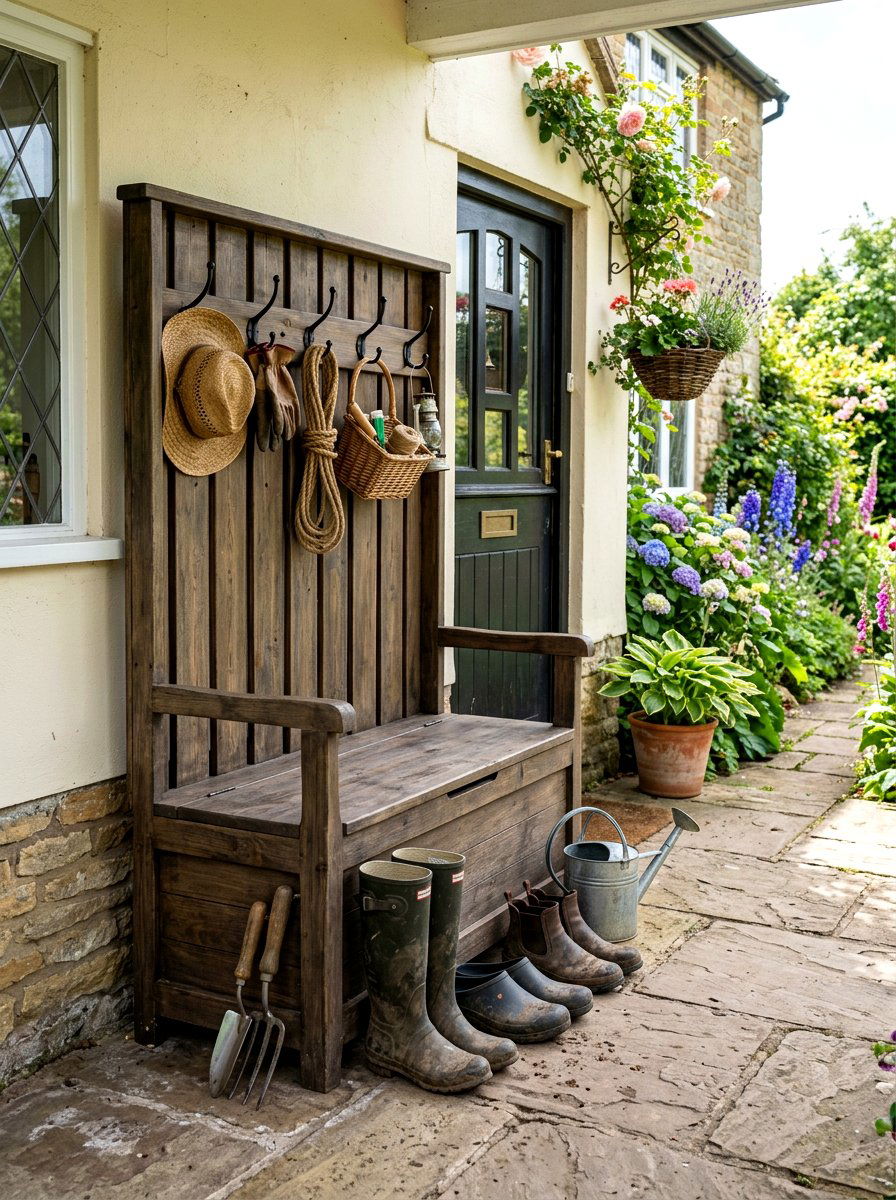 Mudroom Garden Storage Bench - 30 outdoor storage bench ideas