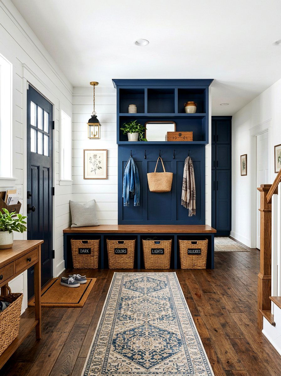 Mudroom Laundry Basket Bench - 30 laundry basket storage ideas