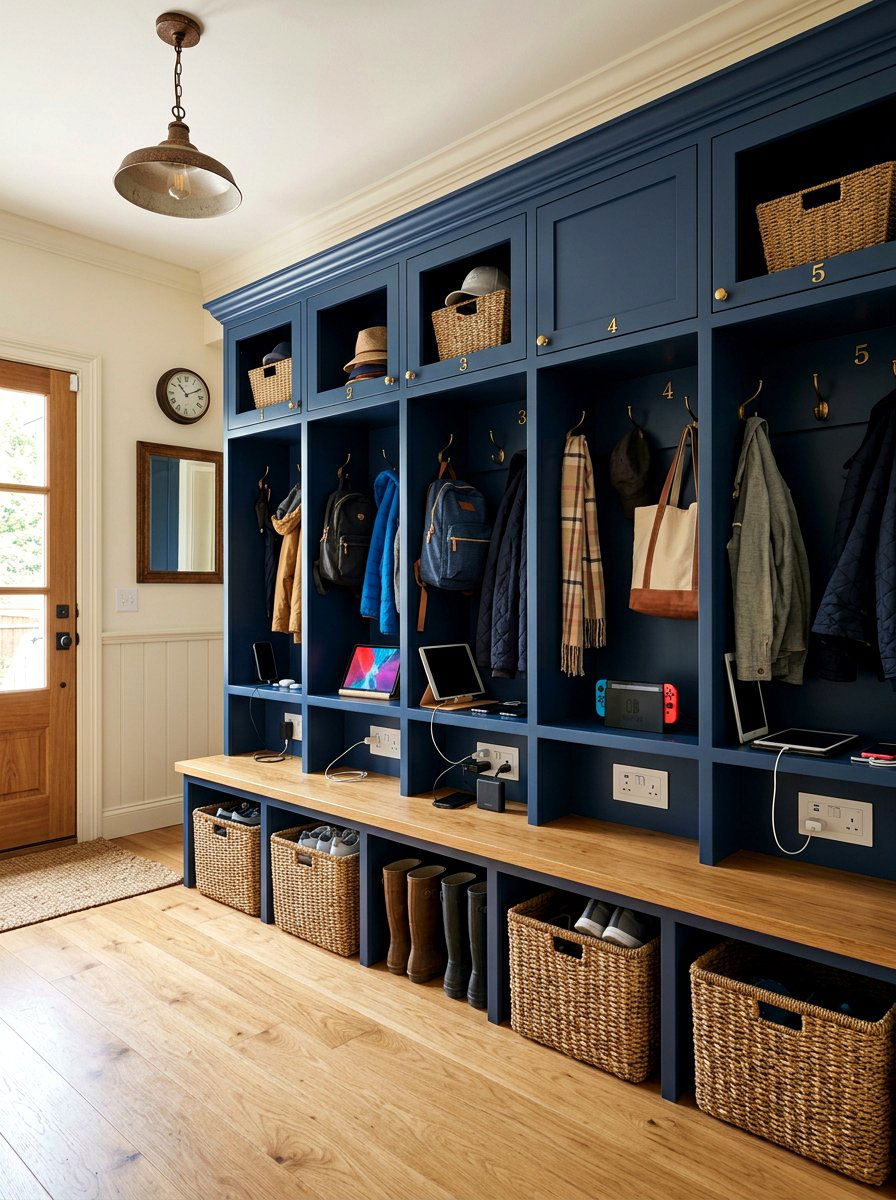 Mudroom Locker Electronics Organizer - 30 charging station entryway ideas
