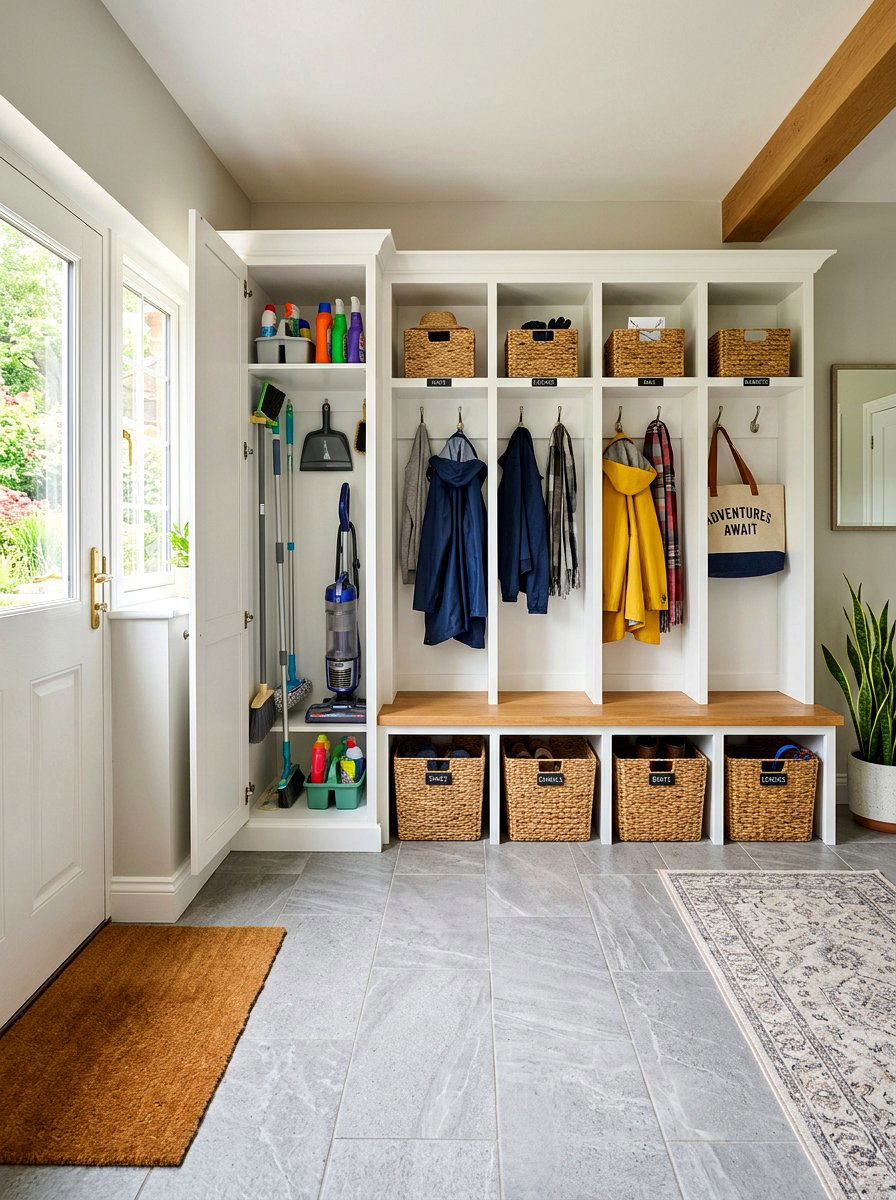 Mudroom Locker System - 30 mop broom storage ideas