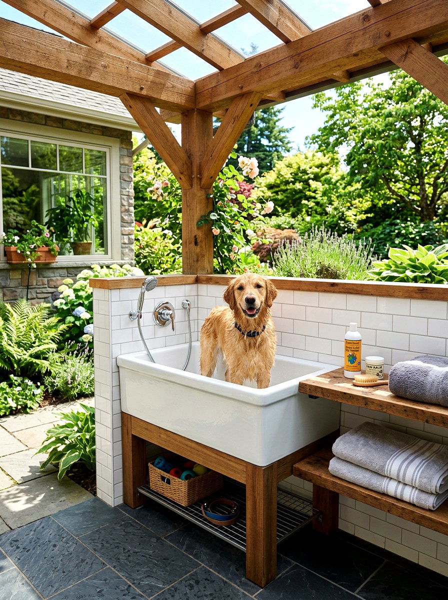 Mudroom Pet Wash Station - 30 organizing pet supplies ideas
