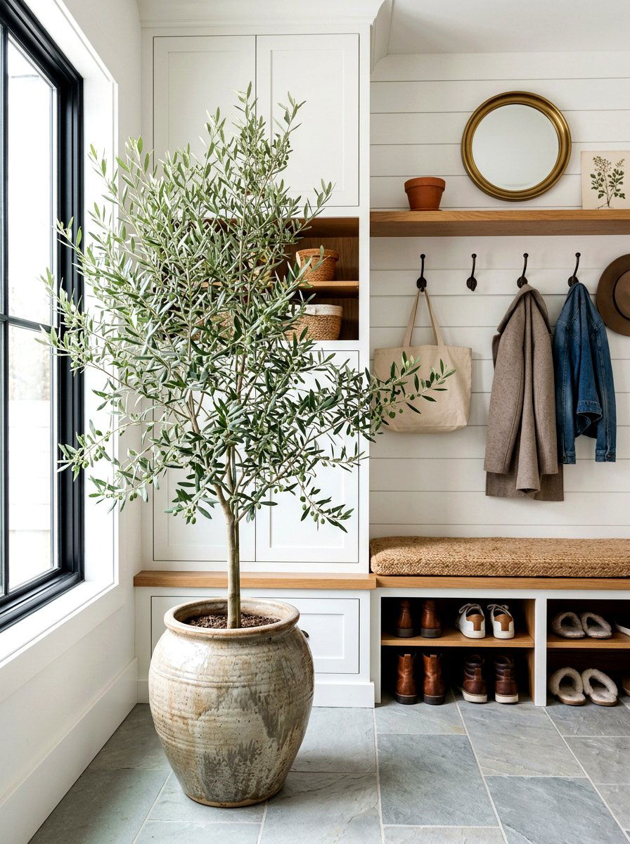 Mudroom Plant - 30 potted olive tree entry ideas