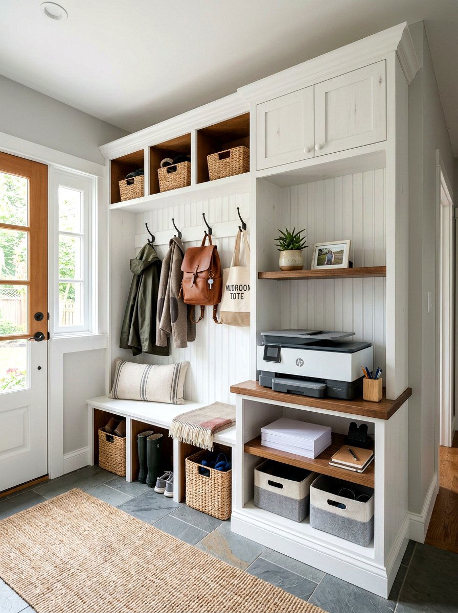 Mudroom Printer Nook - 30 printer nook ideas