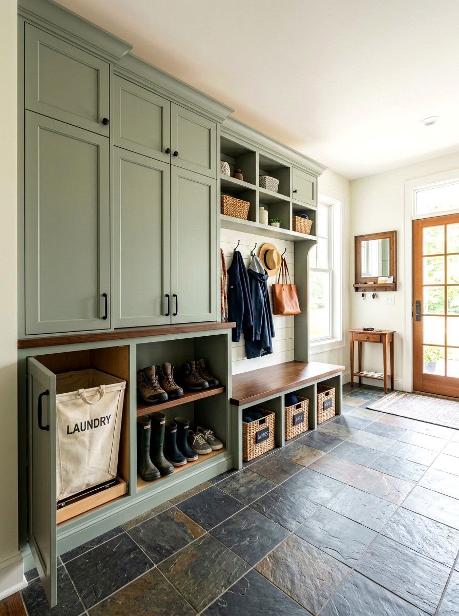 Mudroom Pull Out Hamper - 30 hidden hamper ideas