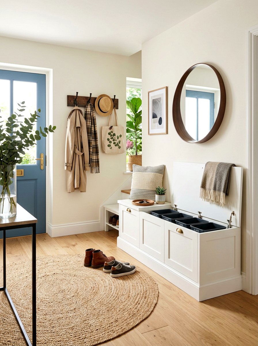 Mudroom Recycling Storage Bench - 30 recycling station ideas