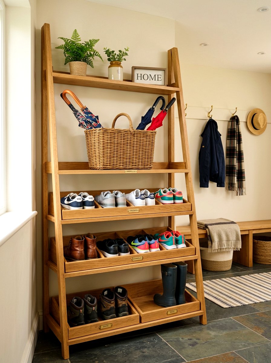 Mudroom Shoe Storage - 30 ladder shelf styling ideas