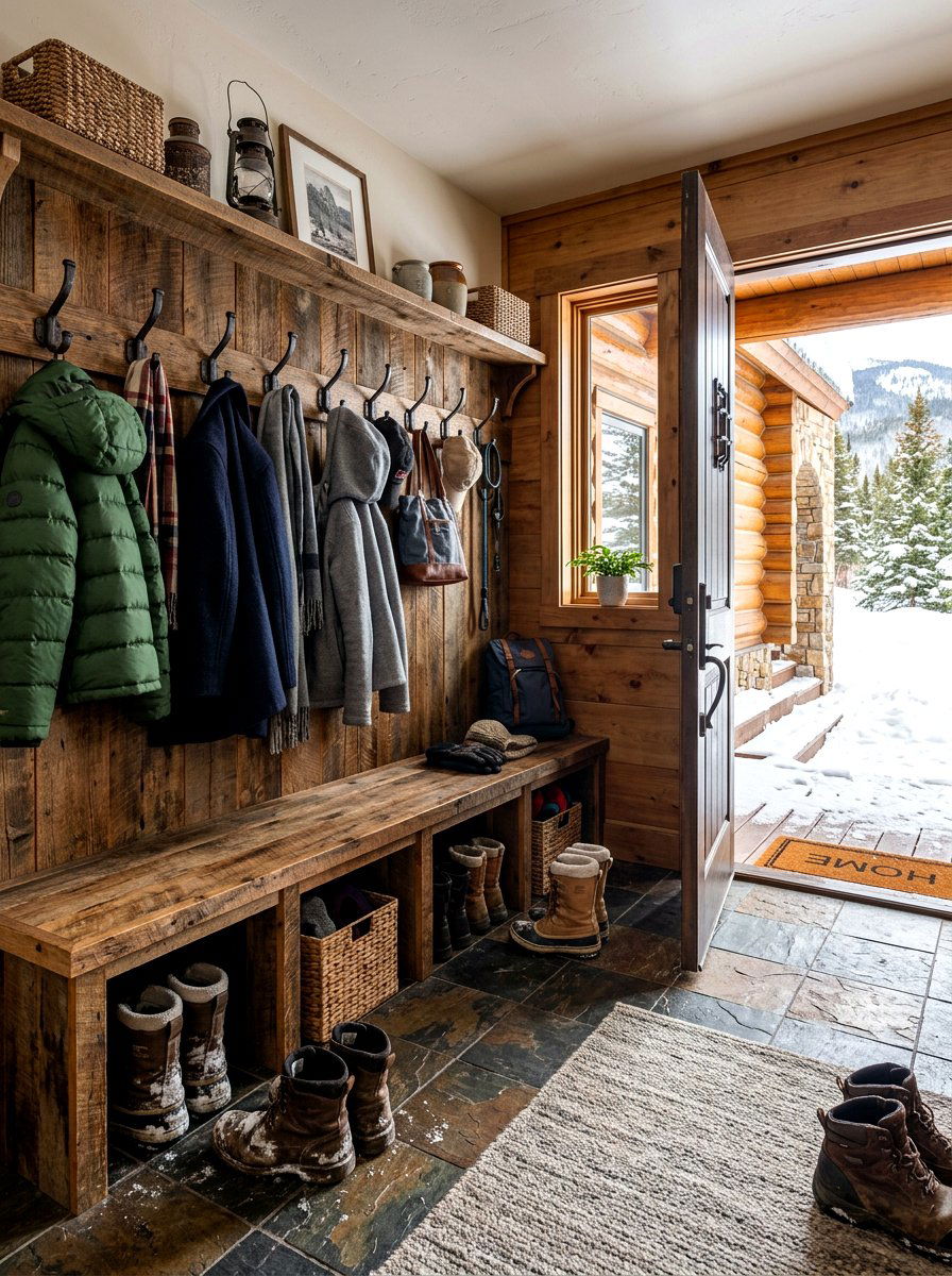 Mudroom Storage Bench - 30 ski chalet decor ideas