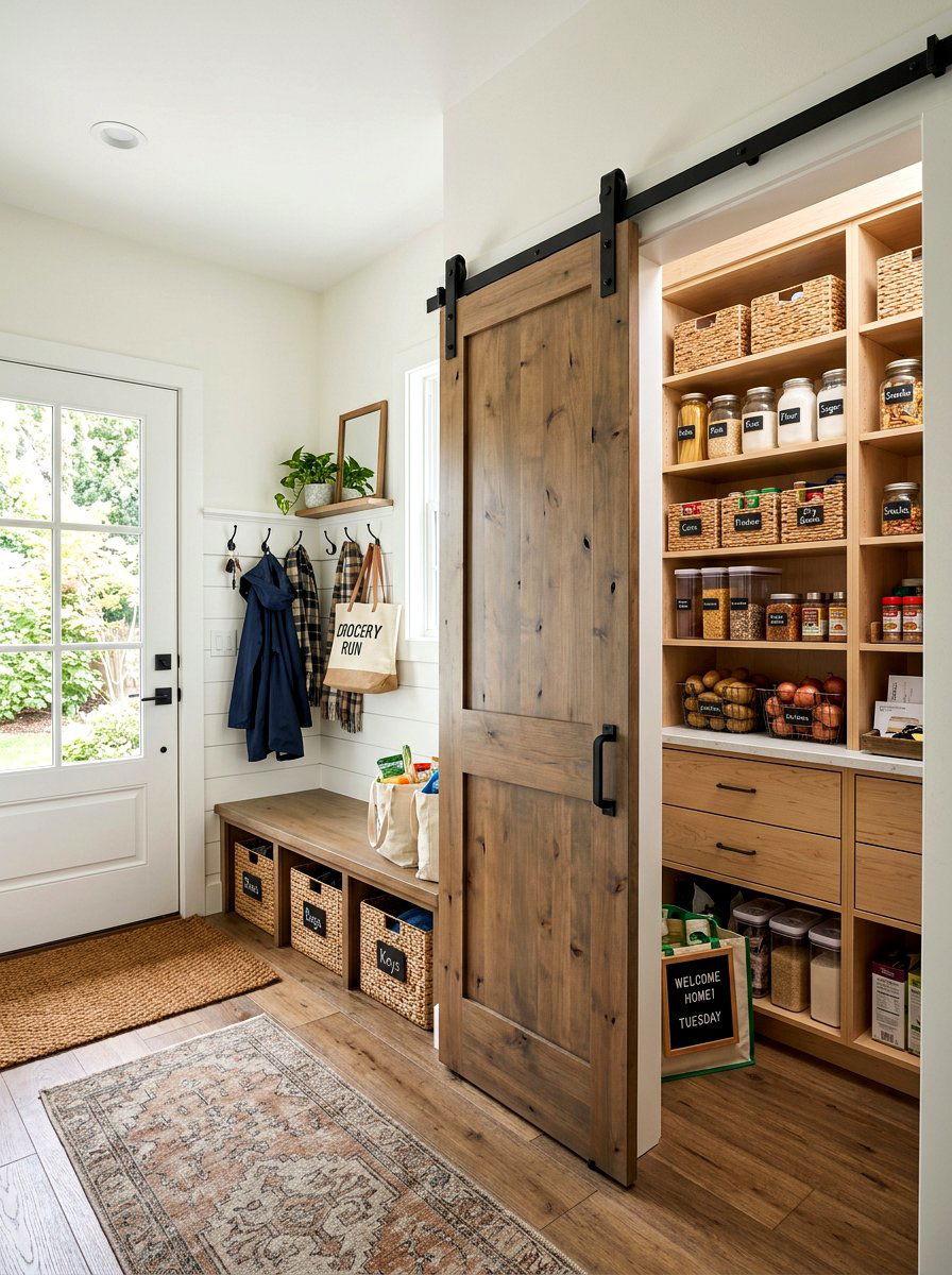 Mudroom Transition Pantry - 30 hidden pantry ideas
