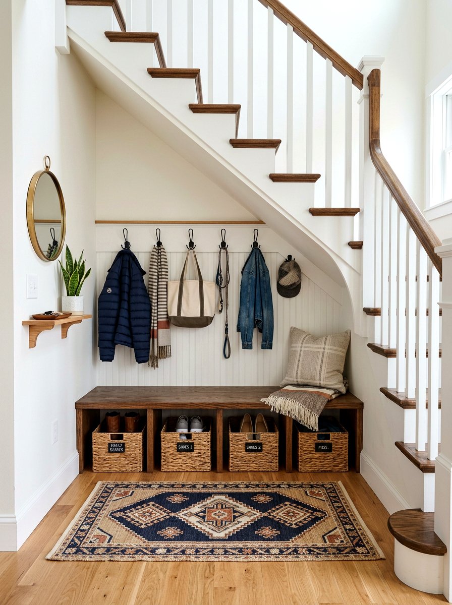 Mudroom Under Stairs - 30 cozy nook under stairs ideas