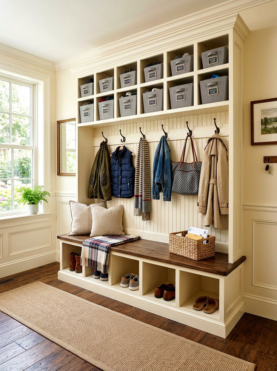Mudroom Unit With Overhead Bins - 30 open mudroom shelving ideas