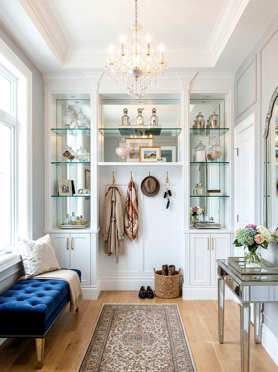 Mudroom Wall With Mirrored Shelves - 30 open mudroom shelving ideas