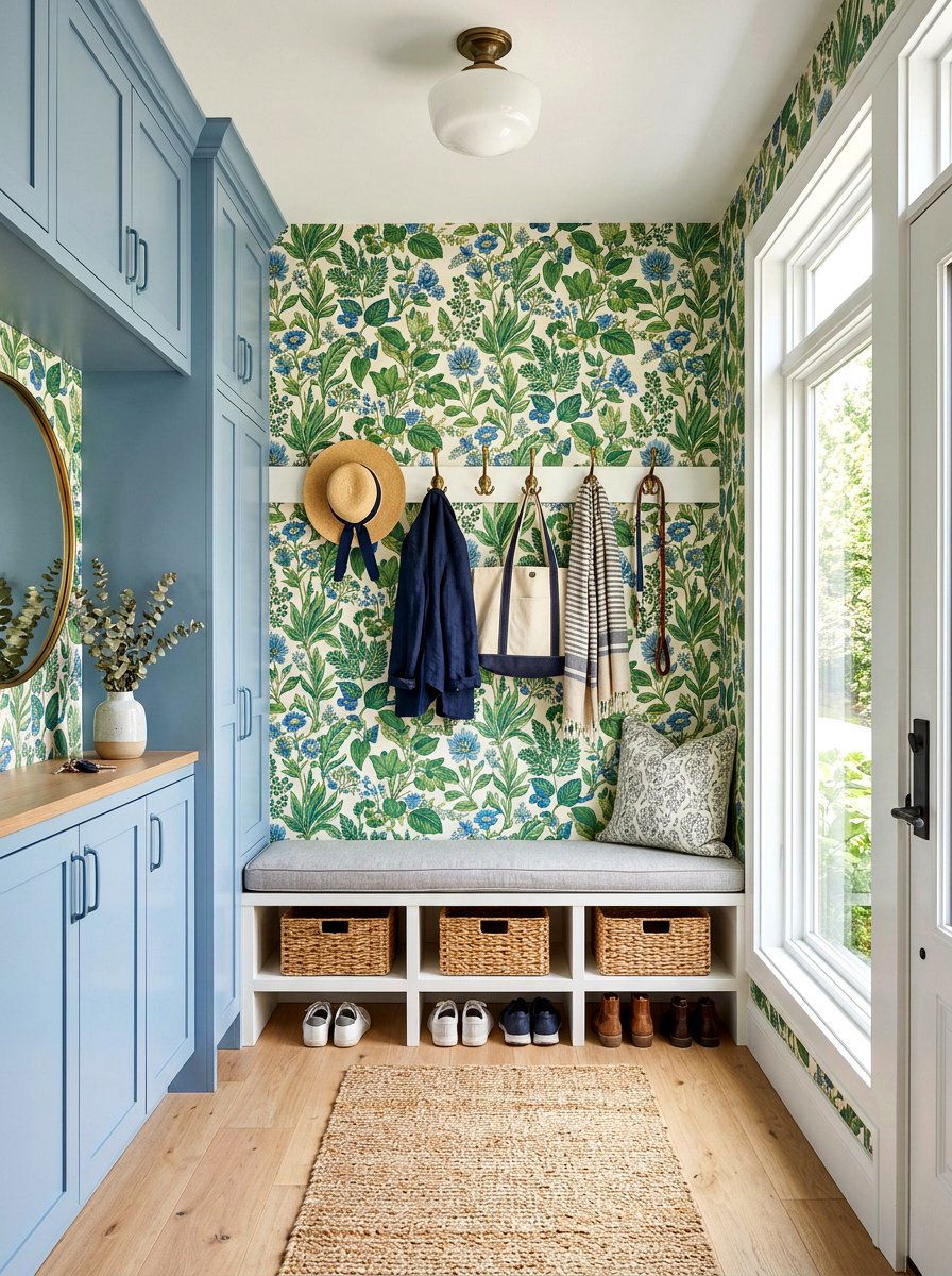 Mudroom Wallpaper Accent - 30 mudroom aesthetic ideas
