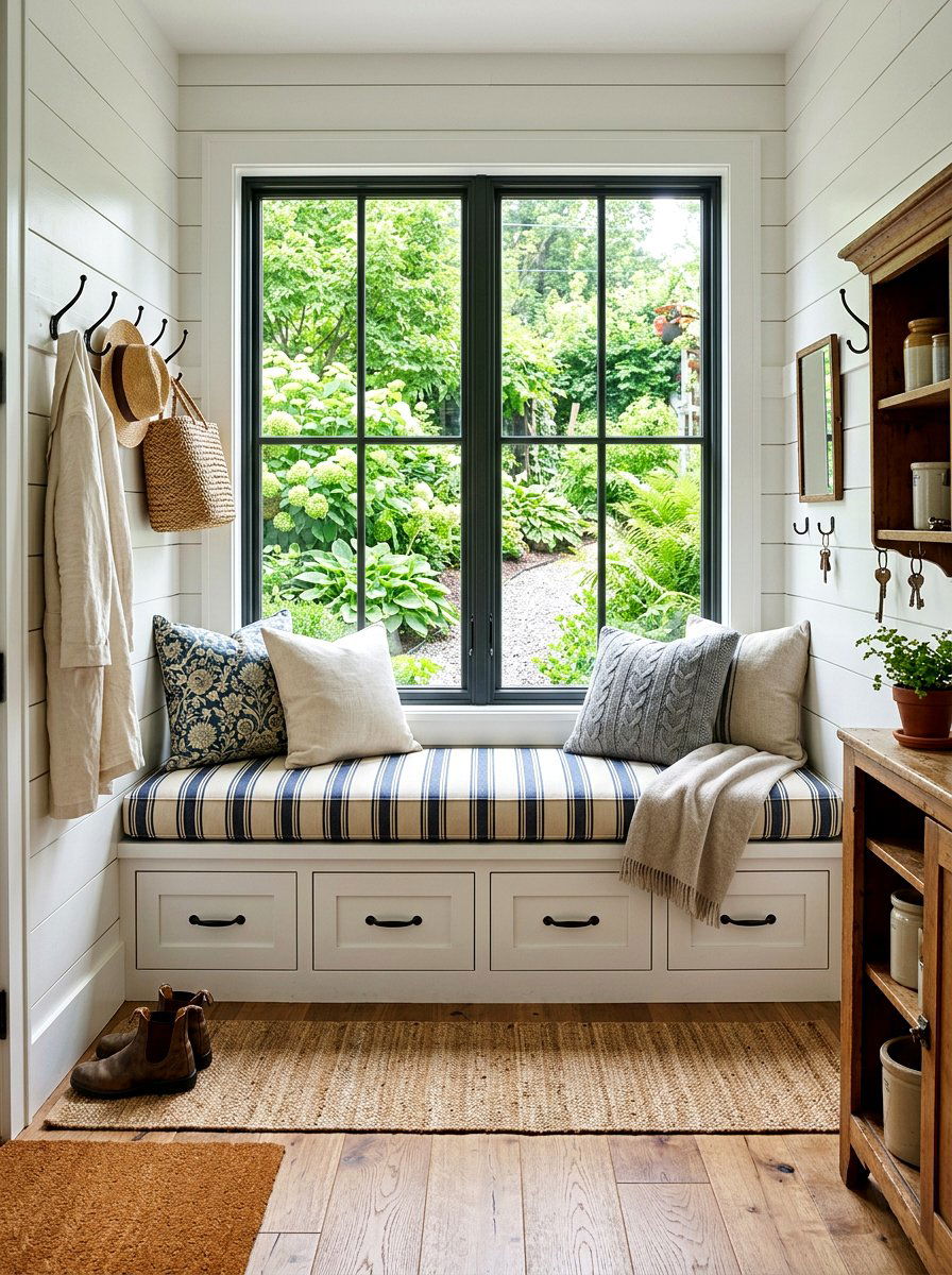 Mudroom Window Seat - 30 farmhouse mudroom ideas