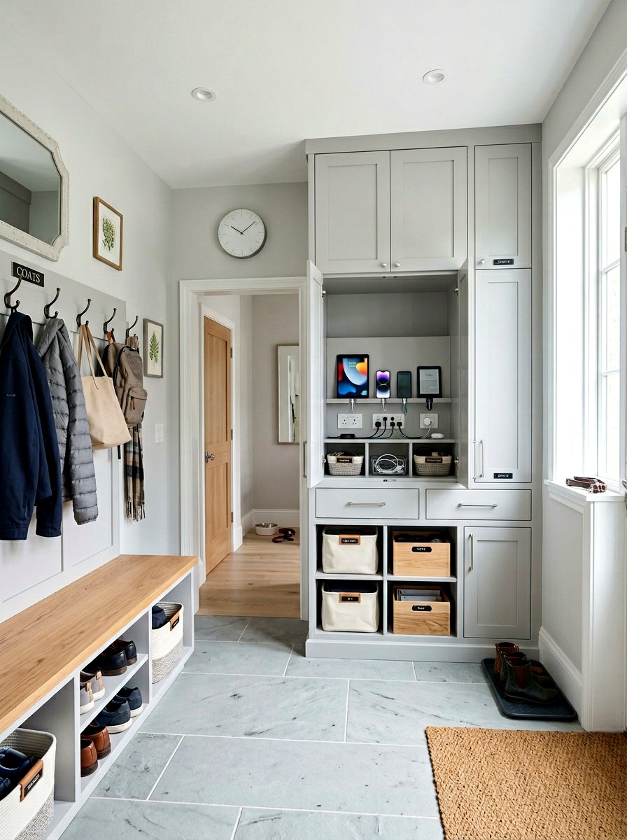 Mudroom With Charging Station - 30 drop zone cabinet ideas
