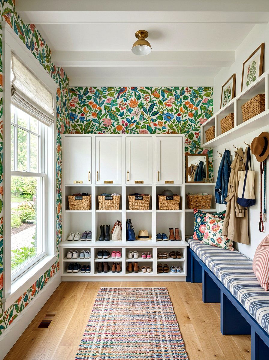 Mudroom With Wallpaper - 30 entry closet mudroom ideas