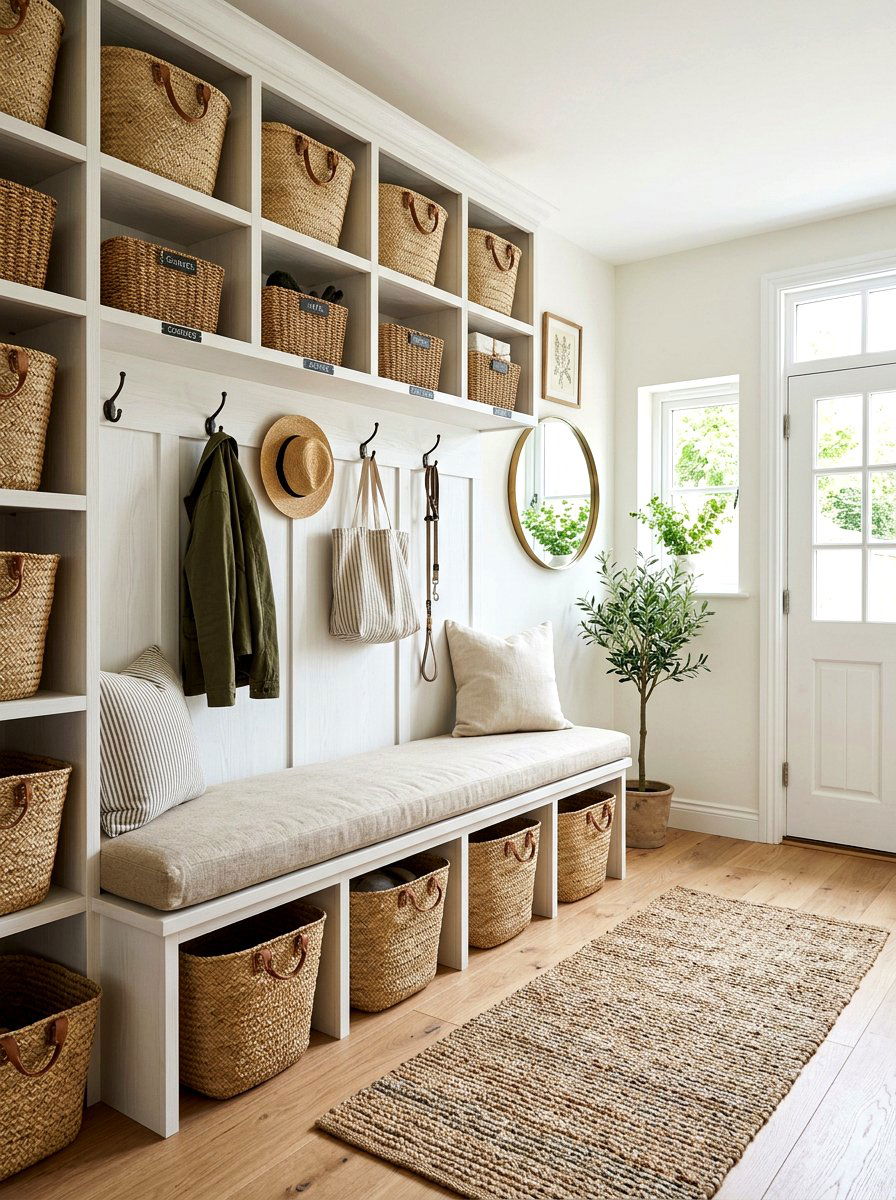 Mudroom With Wicker Baskets - 30 farmhouse mudroom ideas