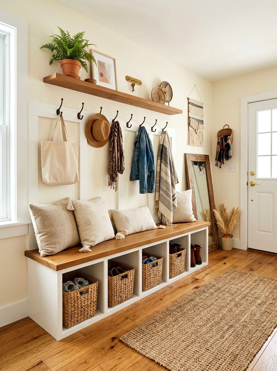 Mudroom With Woven Baskets - 30 entry closet mudroom ideas