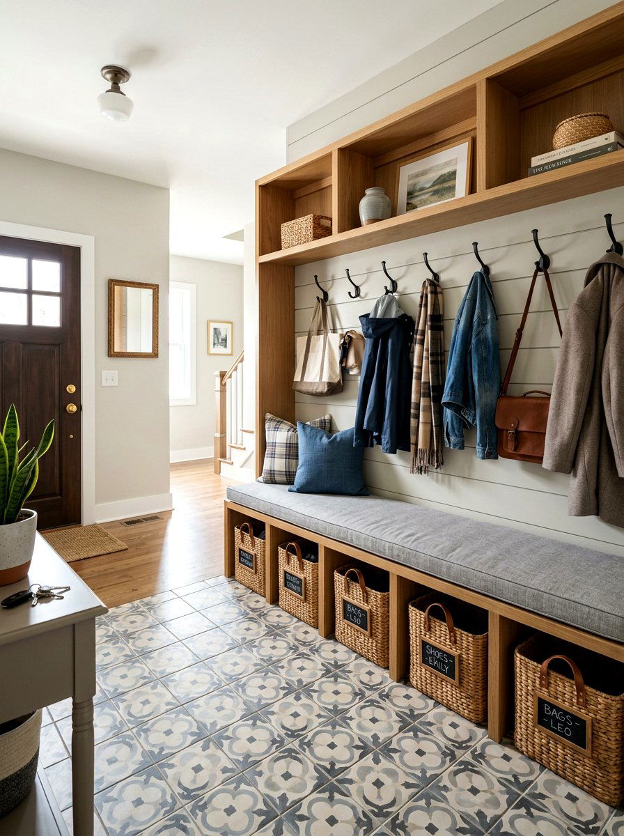 Mudroom bench and storage layout - 30 furniture arrangement ideas
