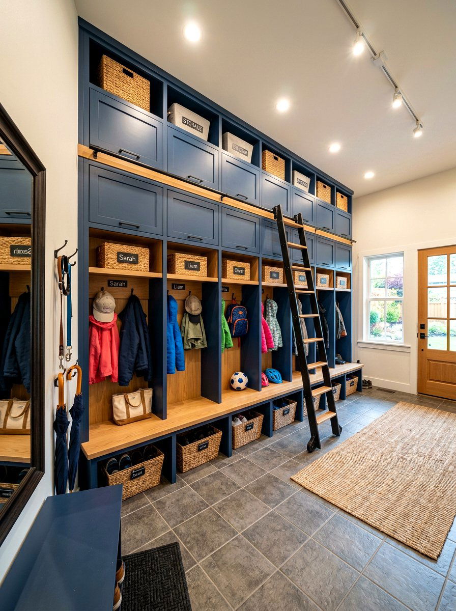 Mudroom ceiling height storage - 30 library ladder ideas