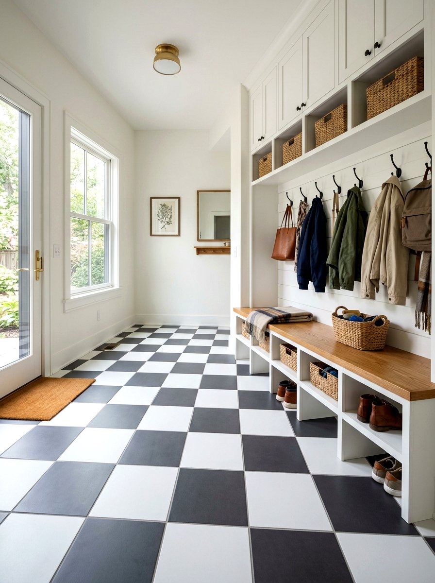 Mudroom checkerboard floor tile - 30 checkerboard decor ideas