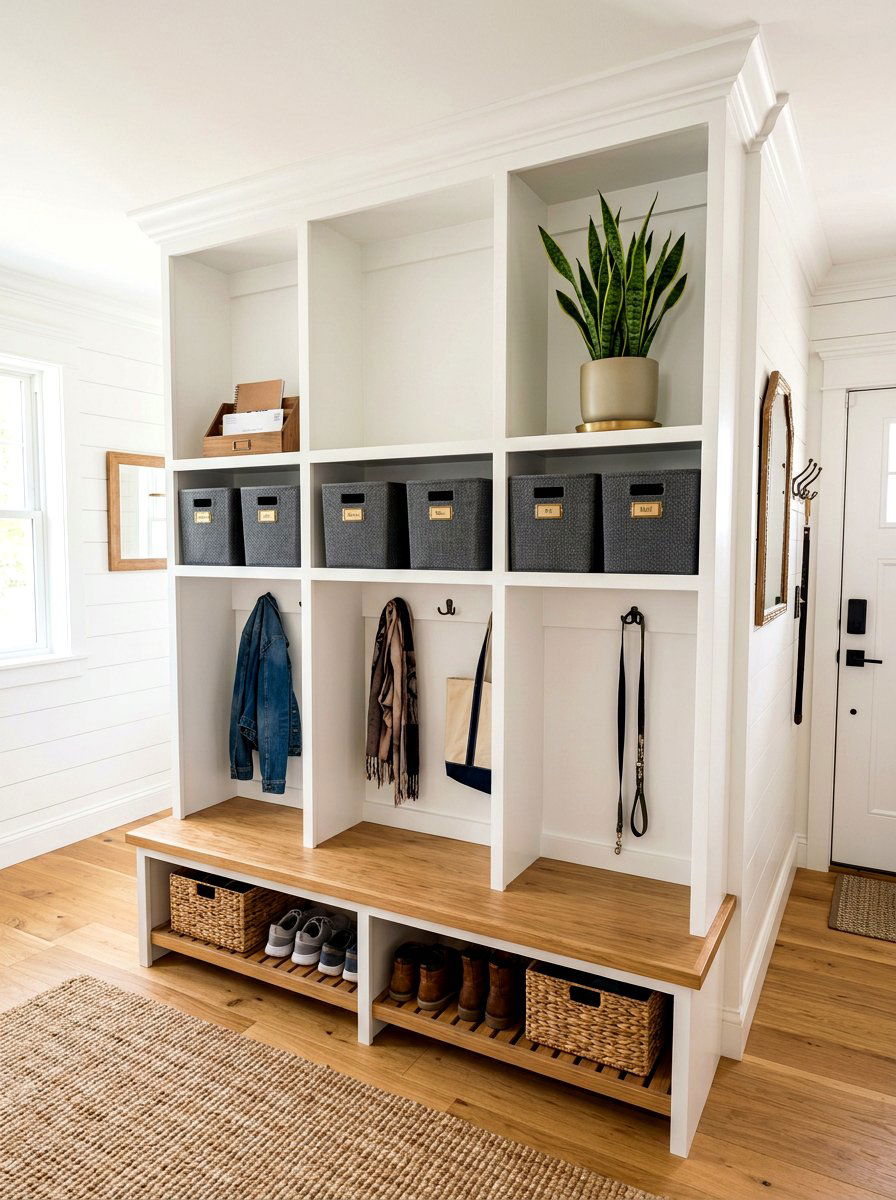 Mudroom cubby shelf - 30 minimalist shelf styling ideas