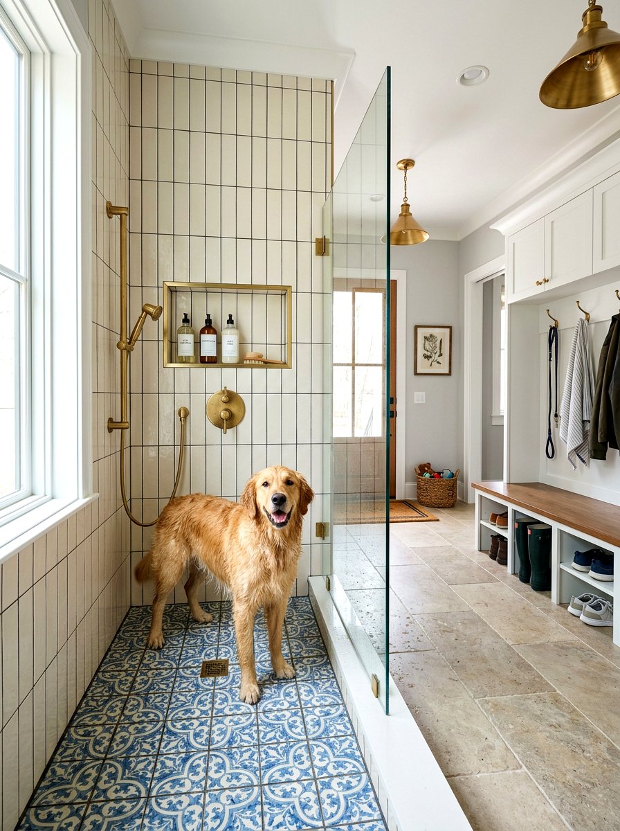 Mudroom dog shower - 30 pet nook apartment ideas