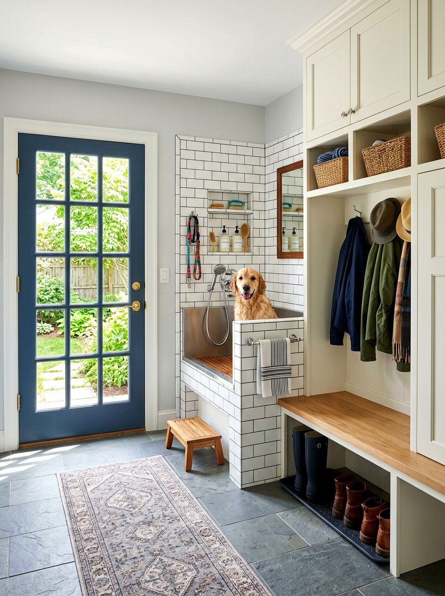 Mudroom dog wash near back door - 30 mudroom dog wash ideas