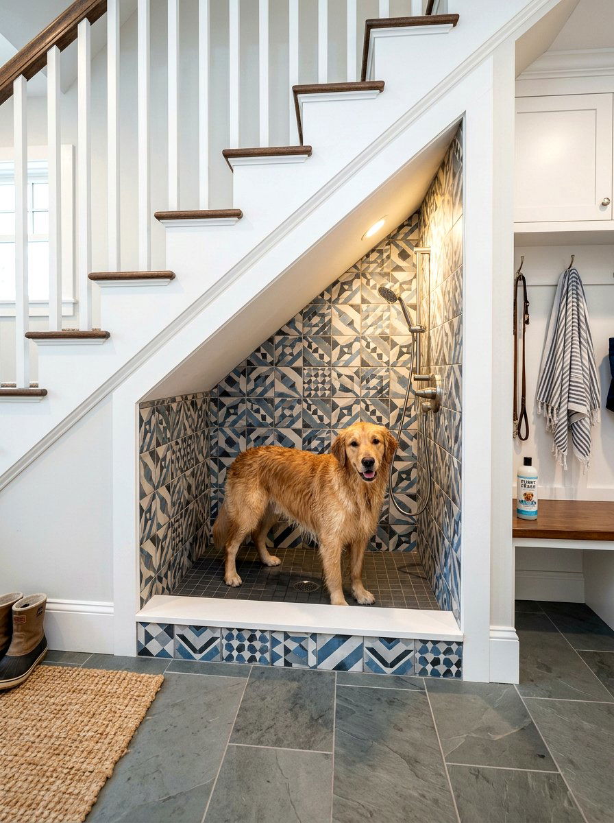 Mudroom dog wash under stairs - 30 mudroom dog wash ideas