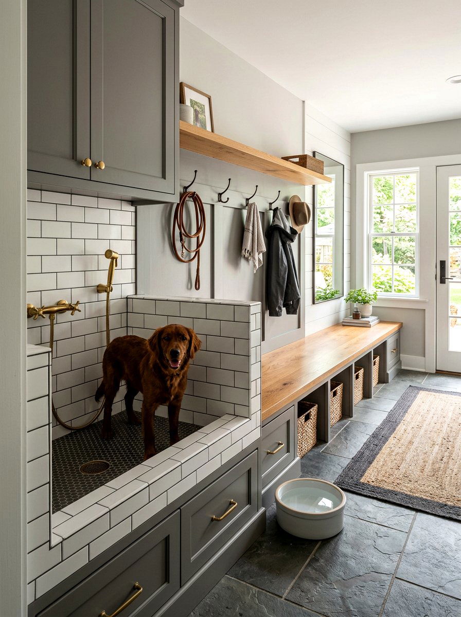 Mudroom dog wash with bench - 30 mudroom dog wash ideas