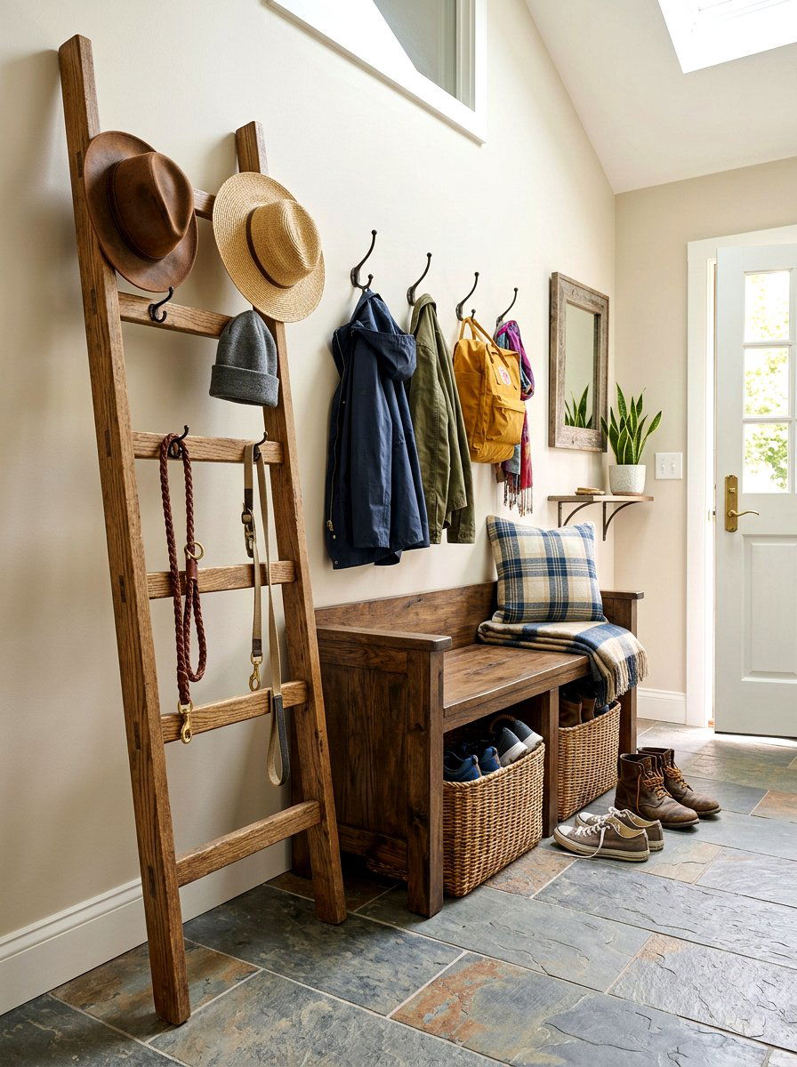 Mudroom ladder bench - 30 decorative ladder ideas