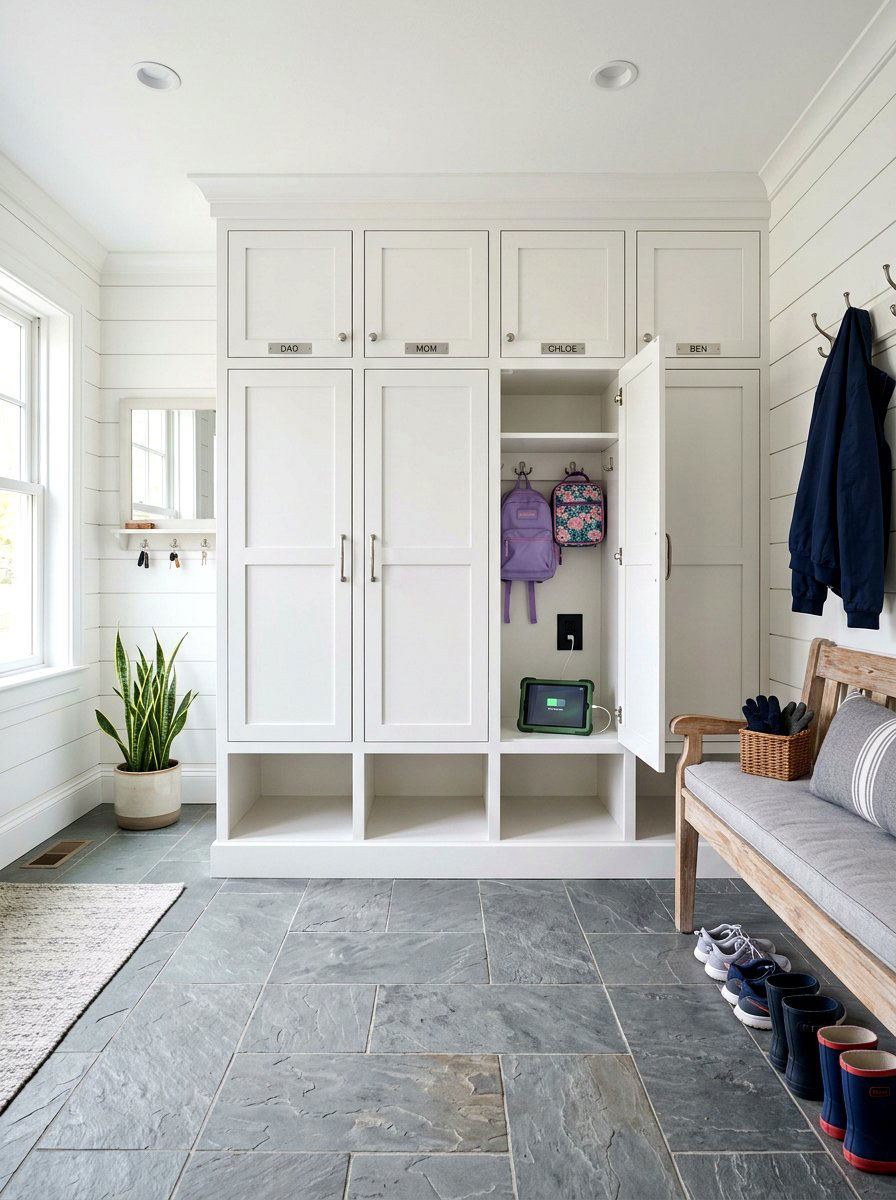 Mudroom locker electronics station - 30 charging station ideas