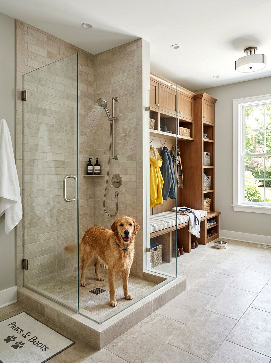 Mudroom pet shower - 30 pet laundry room ideas
